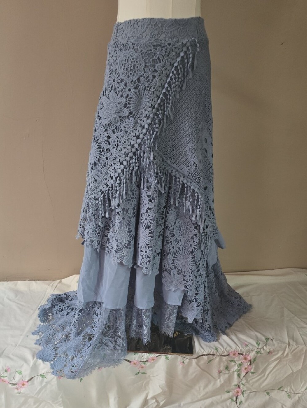 Crochet Lace Maxi Skirt in Dusty Blue - Picture 9 of 16